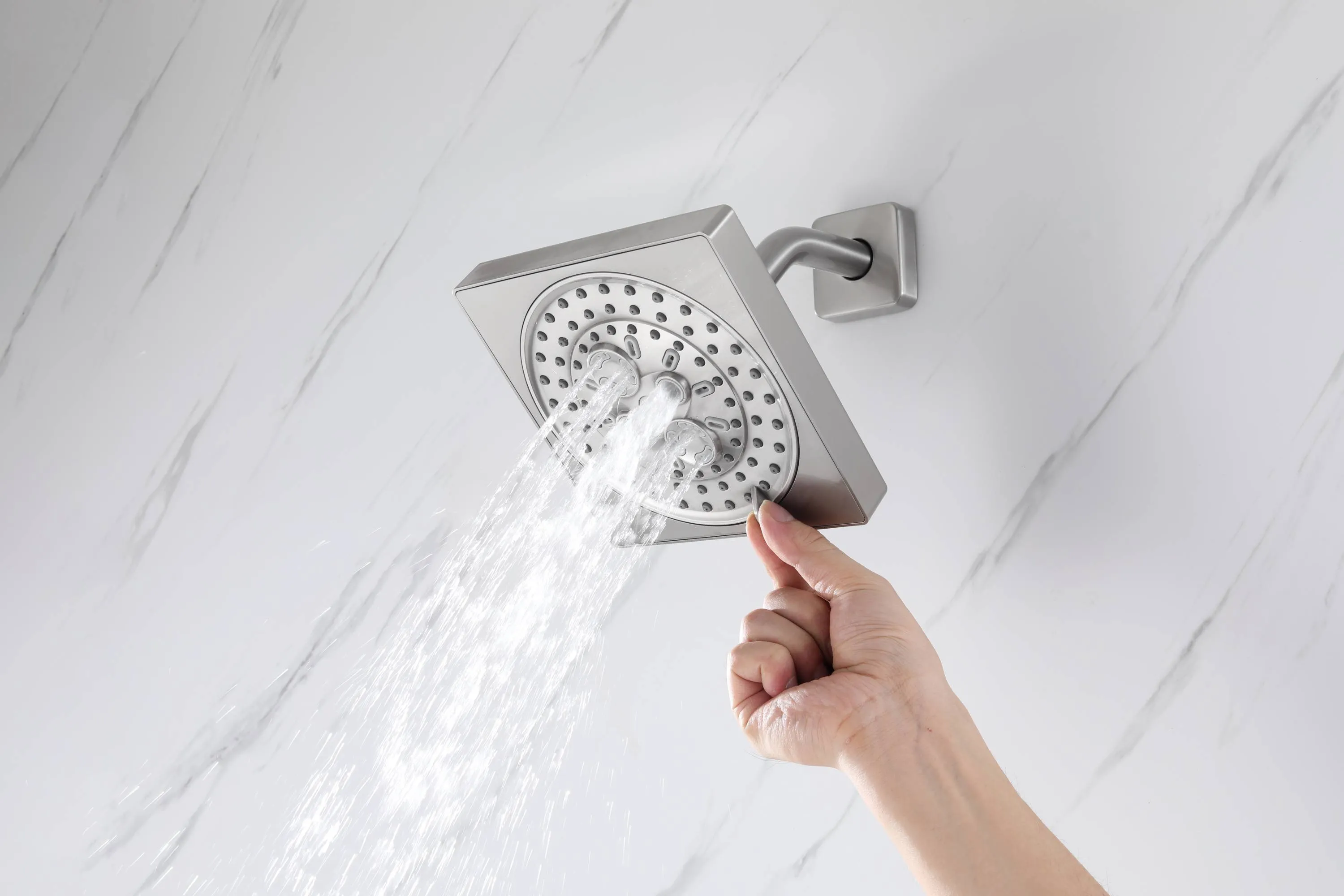 12-Inch Flush-Mount Brushed Nickel Thermostatic Shower Faucet:3-Way Control, 64-Color LED, Bluetooth Music, and Regular Head