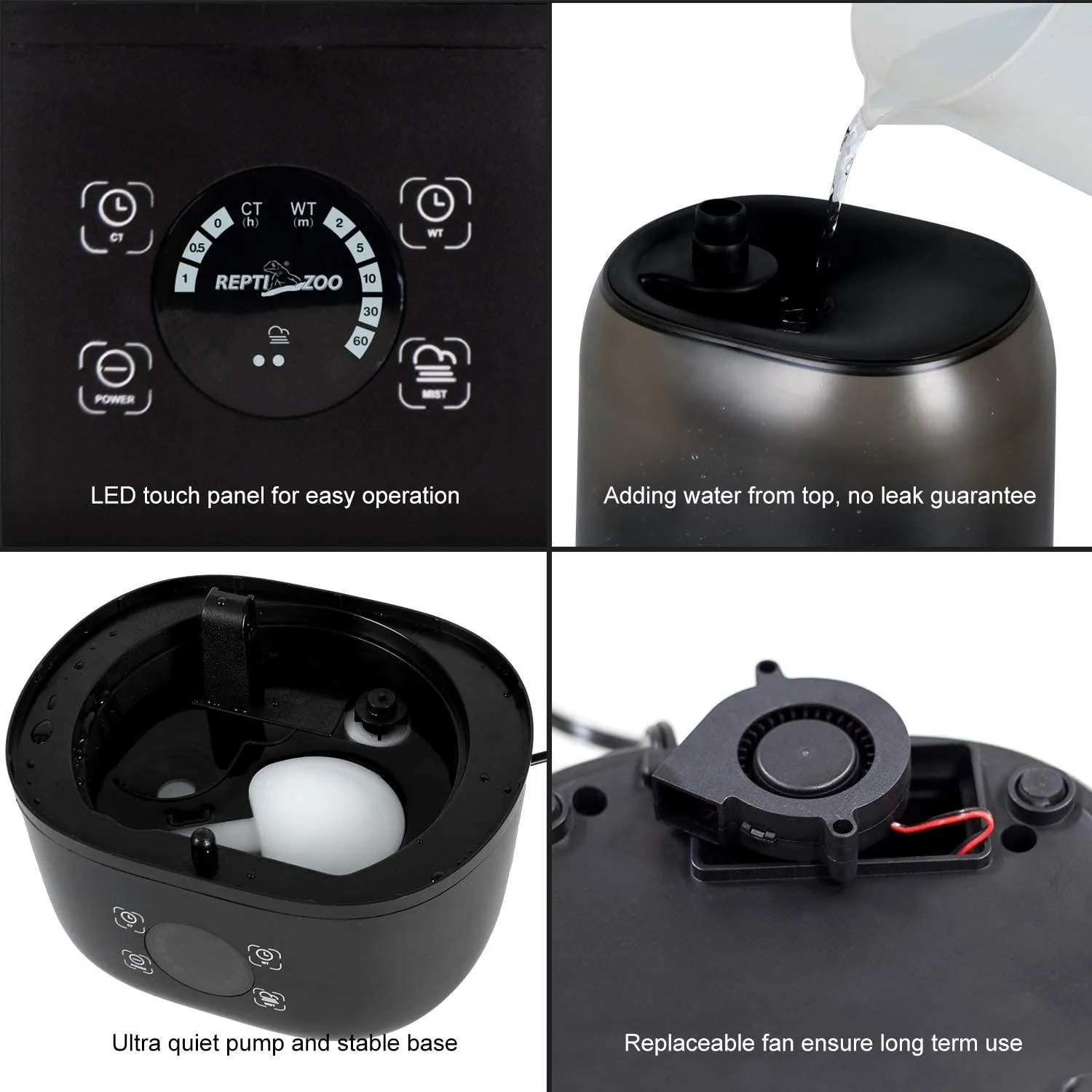 4L Reptile Fogger Mister for Reptile Terrariums， Humidifier Digital Tank Timing Terrarium Humidifier Smart Touch Screen Mister TF03