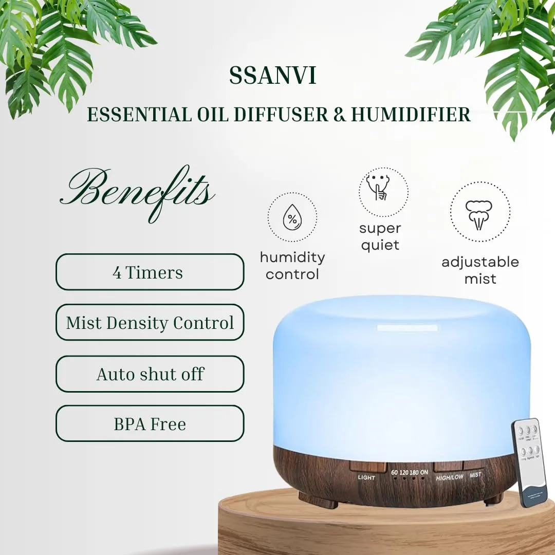 Ssanvi 500ml Premium, Essential Oil Diffuser, 5 in 1 Ultrasonic Aromatherapy Fragrant Oil Humidifier Vaporizer, Timer&Auto-Off Safety Switch-Black