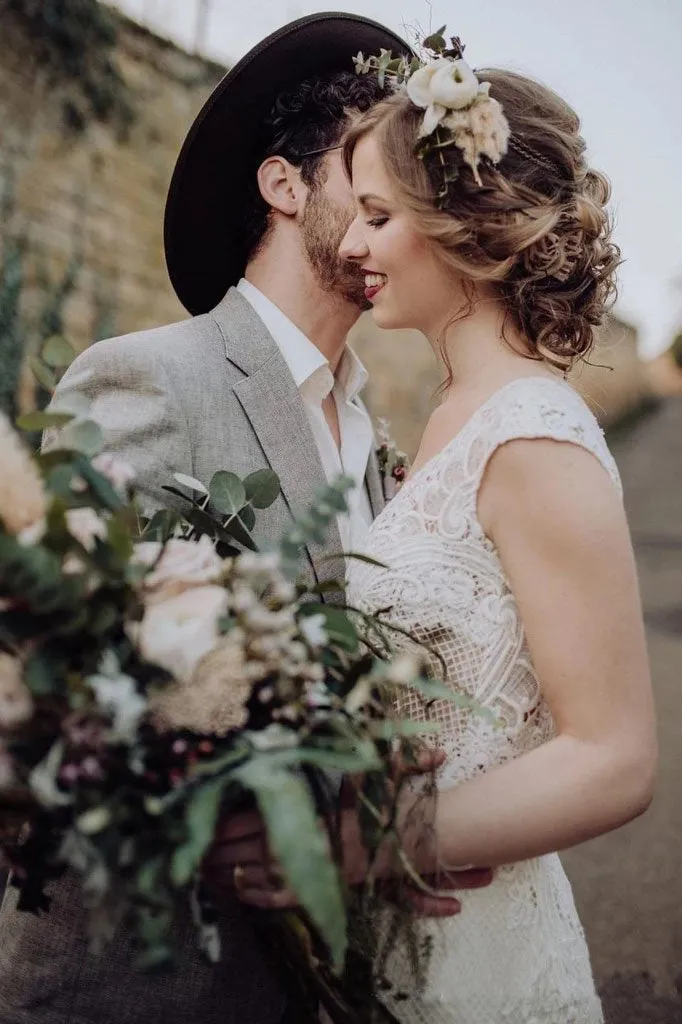 Vintage Lace Appliques Ivory V Neck Cap Sleeves Mermaid Wedding Dresses, Wedding Gowns SWK15542